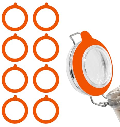 8 Stück Gummiringe Dichtringe für Einweckgläser Gummiringe für Gläser Silikon Glasdichtungen Orange Weich Ersatz Einkochringe Auslaufsicher Einmachringe mit Deckel Mason Jar