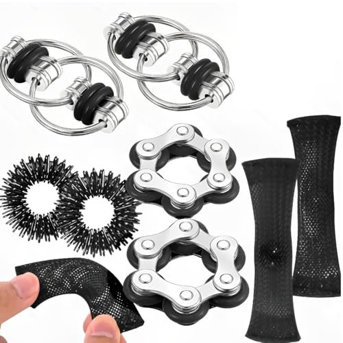 XPEX 8 Stück Fidget Toys Set - Gewebter Netzschlauch, Stressabbauringe, Anti-Stress Spielzeug, Spinner, Squeeze Toy Für Kinder Und Erwachsene Mit ADHS