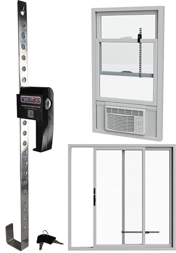 WinLock Window Security Bar for Child Safety, Burglary Prevention Locks an Open Window with AC & Fan, Double Hung Protection, Solid Steel, Adjustable (3-24), Stops Up Down Inside Outside Year Around
