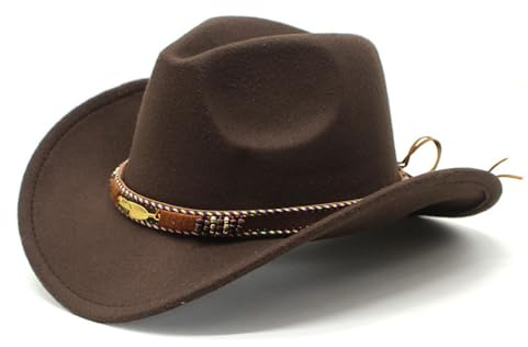 Cowboyhut für Damen Herren Westernhut Cowgirl-Hut Filz Fedora Hut Breiter Krempe mit Lederband Jazzhut