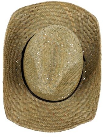 COSMEVIVI Western Strohhut Breitkrempiger Cowboyhut aus Stroh Unisex Größe Einheitsgröße Leichter Sonnenschutz für Herren und Damen Modischer Bühnenhut für Sommer Outdoor und Western Partys