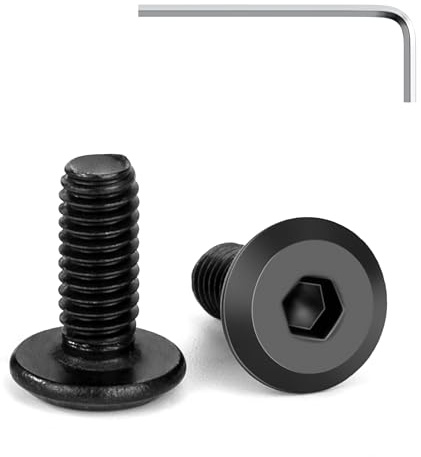 Tunejoy 20 Pièces Vis à Tête Plate M4 x 10 mm Noir Vis à Six Pans Creux en Acier Inoxydable A2 V2A Boulons de Meubles Hexagonale avec Clé Allen Filetage Complet