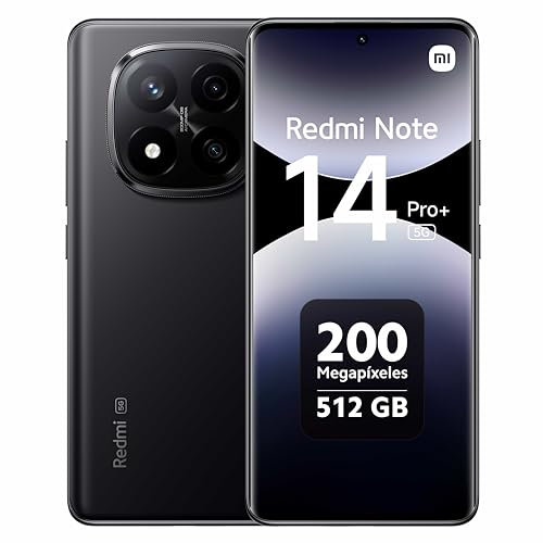 Xiaomi Redmi Note 14 Pro+ 5G - Smartphone de 12+512GB, Pantalla de 6.67 AMOLED FHD+ 120Hz, Snapdragon 7s Gen 3, cámara de 200MP, HyperCharge 120W, 5110 mAh, Cargador no Incluido, Negro (Versión ES)