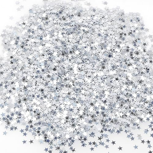 HOTUT Sterne Konfetti Silber, 45g Glitzersterne Konfetti Streudeko Weihnachten, Sterne Pailletten Confetti Tischdeko für Hochzeit, Geburtstag, Partys, Jubiläen (Silber)