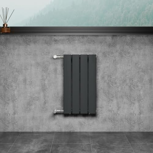 WITEN&NOCK Design Heizkörper Einlagig Heizung Flach Paneelheizkörper für Wohnzimmer und Badezimmer Horizontal Badheizkörper mit Seitenanschluss Nabenabstand 50cm, 30 x 55cm Anthrazit Wandheizkörper