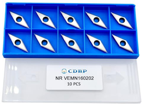 CDBP Diamond NR - Inserto de carburo con negativo de 20°, cortador de carburo de diamante con punta afilada para herramienta de detalle de torneado de torno de madera, 10 unidades (VEMN160202-NR)