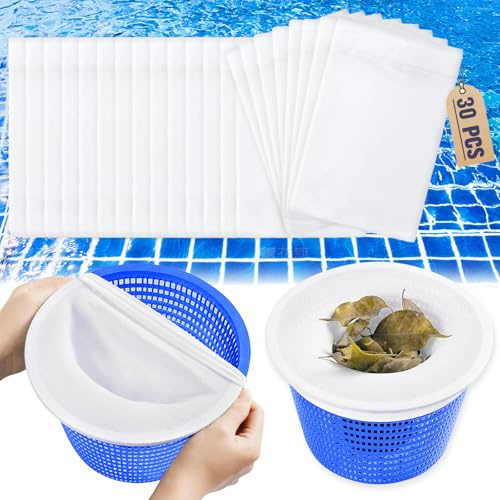 Axinyijia 30 Stück Skimmer Socken, Skimmer Netz Pool Zubehör, Skimmersocken zur Feinfilterung, Wiederverwendbar Skimmerfilter Socke