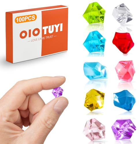 OioTuyi 100 Stück Acryl Edelsteine für Kinder | Bunte Diamanten Deko-Steine für Kindergeburtstag, Tischdekoration & Basteln | Glitzersteine, Kristalle & Kunsthandwerk Material