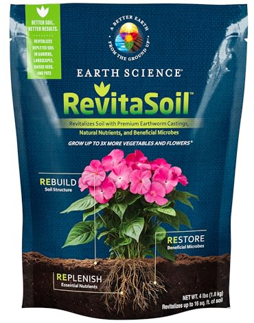 Earth Science RevitaSoil, 4 lb - Organic Soil Revitalizer - Earthworm Castings (Worm Castings) Plus Natural Nutrients & Biology - Grow 3X More, Amendment for Gardens, Potted Plants, Raised Garden Beds