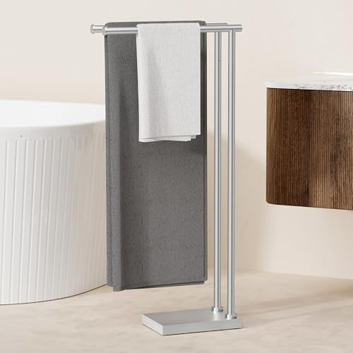 KES Free Standing Towel Rail for Bathroom with 3X Thicker Base, 2-Tier Towel Holder Stand for Bathroom Floor, Upgrade Steady Design, Pro-Grade 18/8 Stainless Steel Brushed Finish, BTH239-2