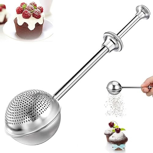 304 Stainless Steel Flour Powder Filter Spoon, Baker Dusting Wand for Sugar Flour Spices, Sourdough Bread Baking Supplies, Flour Sugar Powder Spoon Kitchen Tools Baking Sifters Baking Tools, 1