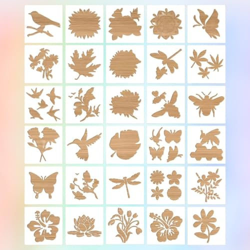 Schablonen zum Malen, 30 Stück Blumen Schablone, Malerei Schablonen | Basteln Zeichenschablonen für Holz, Boden, Möbel Wandgestaltung, Scrapbooking Handwerk Deko(7.62*7.62*0.6cm)