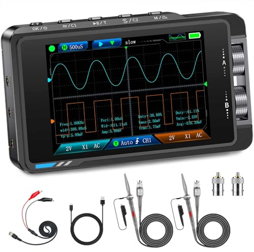 FNIRSI DS215H Osciloscopio de mano 2 en 1 de 50 MHz, osciloscopio digital portátil de 2 canales, generador de señal DDS, muestreo de 250 MS/s, longitud de registro de 1 Kpts, pantalla IPS de 3.5