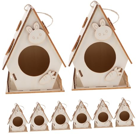 WHAMVOX 8PCS DIY Wooden Birdhouse Craft Kit Unfinished Bird Nesting Box for Painting and Decorating Family-friendly Indoor Outdoor Art Project to Build and Hang