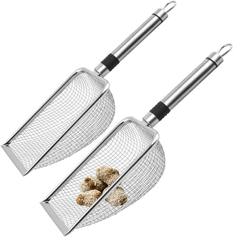 Affezionarsi Katzenklo Schaufel Set, Edelstahl, 28x10x4,5 cm, 3,8 mm Porengröße, 2 Stück, Ergonomischer Griff, Rostfrei, Universell für alle Katzenstreu