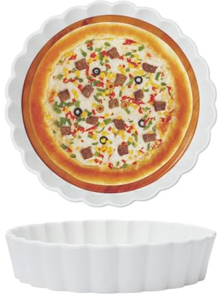 MRDLKNX 1 moule à tarte profond de 22,9 cm – Assiette à pizza en céramique pour four, moule à tarte pour la cuisson, plat rond en porcelaine pour poulet, plat pour tarte, quiche, tarte