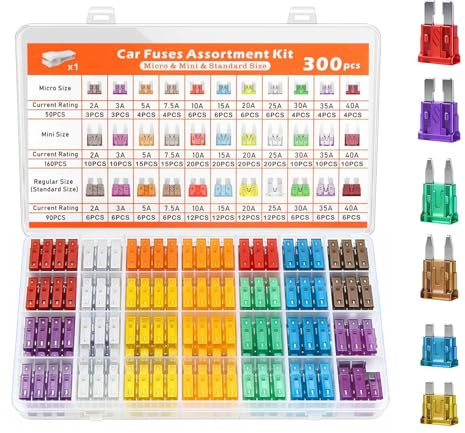 Car Fuses Assorted Kit 300 Pcs Car Fuse Kit with Storage Case and Fuse Clip Mixed Pack Blade Fuses for Cars Motorhomes Trucks