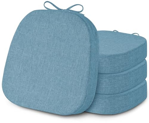 FlyGulls 6.5cm Thick Metal Chair Cushions 4 Pack Light Blue 35.5x35.5cm | 2.4x14x14, with Ties and Washable Cover, Supportive, Breathable and Durable Fabric, for Kitchen Dining Room Cafe Bistro