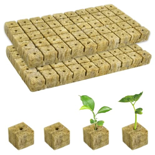 FuYelng 100 Piezas 2.5 X 2.5cm Cubos de Lana de Roca Sin Suelo Transpirable