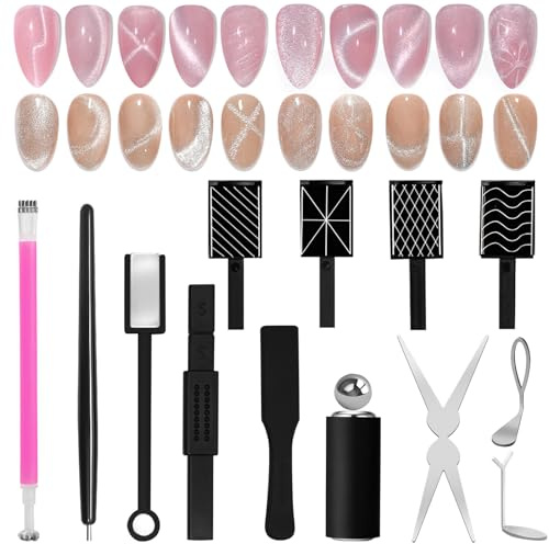 14PCS Cat Eye Magnet Set – Nail Art Tools with Magnetic Rods, Heart/French/Black Hole Design Magnets, Square & S-Shaped Magnets for Magnetic Nail Polish, Salon & Home Manicure Kit