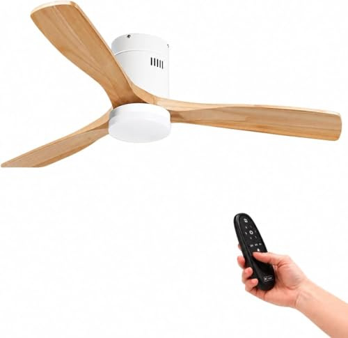 IluminaShop - Ventilador de Techo Aspas Wing-CCT con mando a distancia, motor DC 35W+Luz Led 18W, 6 velocidades, Silencioso,3 Aspas de Imitación Madera, 132 cm, función verano-invierno, temporizador