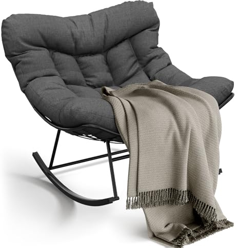 Acekool Schaukelsessel Relaxstuhl, gepolstert, für Garten & Wohnzimmer | Schwingsessel schaukelsessel Wohnzimmer Relaxstuhl mit gepolsterter, bis 180 kg belastbar，Grau