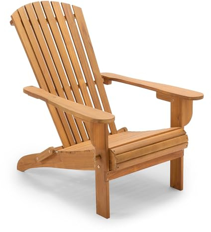 VonHaus Folding Adirondack Chair - Natural Foldable Fire Pit Chair for Garden, Terrace, Patio, Balcony & Outdoors - Water Resistant Acacia Hardwood Garden Seat with Wide Armrests & Sloped Back