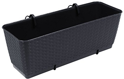 Fioriera da balcone, effetto rattan, con supporto per sottovaso, colore: antracite, lunghezza 50 cm