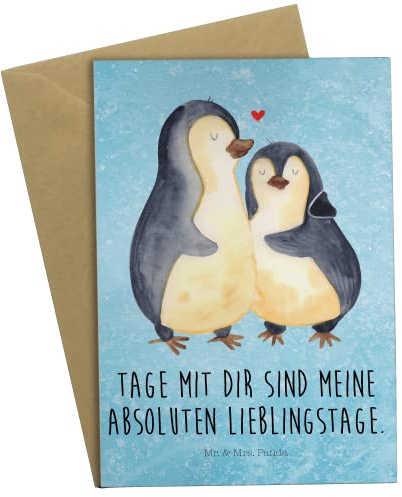 Mr. & Mrs. Panda Beileidskarte Pinguin umarmen - Geschenk, Liebe, vatertagskarte, osterkarten, weihnachtskarten, Klappkarte, Hochzeit, Hochzeitstag, einladungskarten, Hochzeitsgeschenk