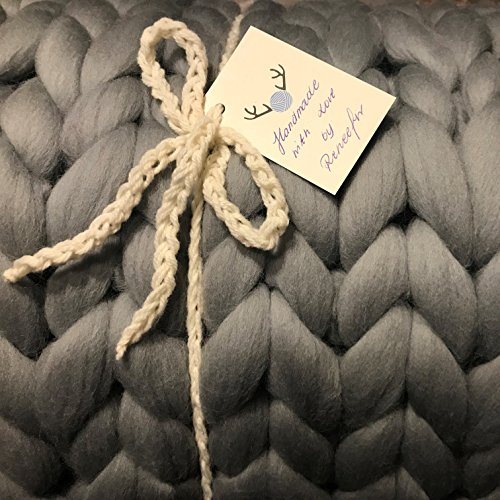 Reneefer HANDMADE | Graue Decke aus 100% XXL 80 x 220 cm Kuscheldecke Wohndecke Dekoration Wolldecke Skandinavisch Tagesdecke