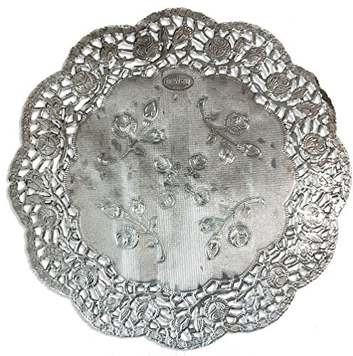 Tårtspets, rund spetspapper, präglad, 100 stycken (silver, Ø 21,5 cm)