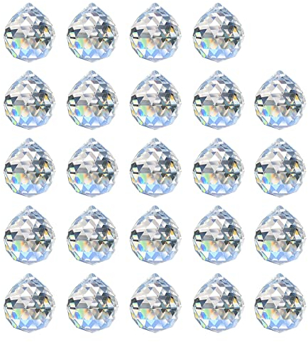 MerryNine 24Pack Kristallkugel 0.8/20mm Prisma Sonnenscheinfänger Regenbogen Anhänger Maker, hängende Kristalle Prismen für Fenster, für Feng Shui, für Geschenk