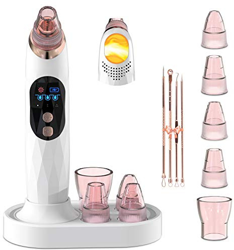 Blackhead Remover Pore Vacuum with Hot Compress-YONOY 2026 Upgraded Electric Face Cleaner Pore Extractor Pimple Extractor Acne White Heads Removal Tool with 5 Suction Head LCD Screen and Base