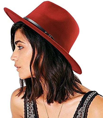 DRESHOW Fedora-Hut mit breiter Krempe für Damen Gürtelschnalle Retro-Panama-Schlapphut