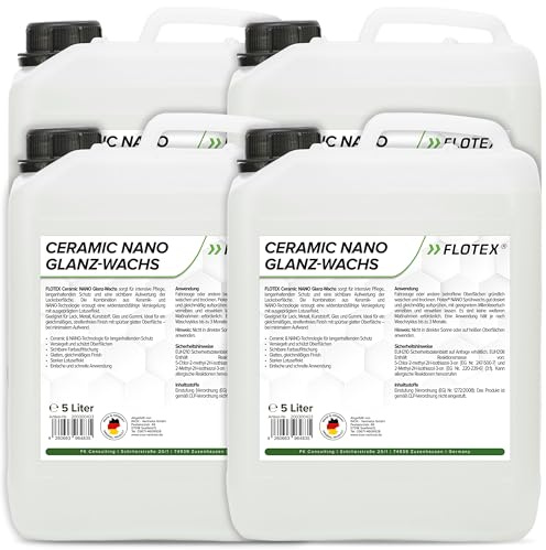 FLOTEX Ceramic NANO Glanz-Wachs 4 x 5 Liter | Sprühwachs fürs Auto mit Keramikversiegelung und Abperleffekt | Lackversiegelung & Glanz für Lack, Kunststoff, Glas und Gummi | Made in Germany