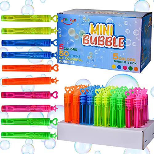 FORMIZON Mini Seifenblasen Set, 50 Stück, Kinder Spielzeug Geschenke, Perfekt für Kindergeburtstag, Partys, Hochzeit, Farblich Sortiert