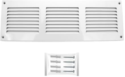 H&C VENT Rejilla Ventilación 300 x 100mm Metálica │Para Extractor de Baño Cocina Exterior HVAC │ Rejilla Aire Acondicionado AC Conductos Pared Techo Tubo │ Cubierta de Acero Rectangular con Mosquitera