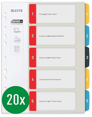 Leitz PC-beschriftbares Register in A4 Format, 20er Pack, 1-5, Robust, Mehrfarbig, Cosy-Serie, 12400000