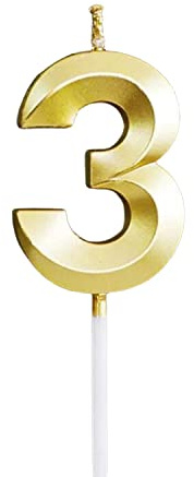 3D Birthday Number Candles Golden Glitter, Cake Candles for Birthday Party Anniversary Wedding Graduation (3)