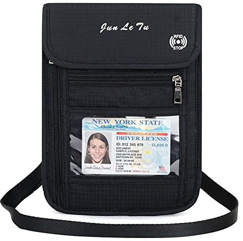 Tyuodna Brustbeutel mit Sichtfenster,Reisepass Tasche mit RFID,Reisedokumententasche für Herren und Damen,Reiseunterlagen Organizer für Bargeld, Karten, Schlüssel und Reisepass (Schwarz)