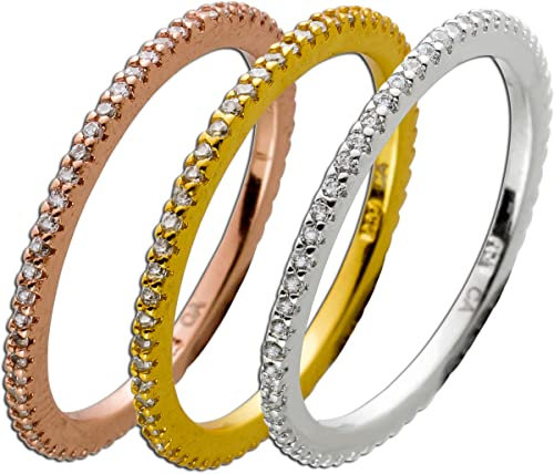 Ch.Abramowicz Memoire Ring Set Silber 925 Gelbgold Rosé vergoldet weiße Zirkonia 18