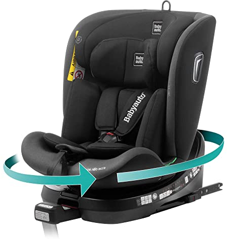 BABYAUTO - Silla de coche i-Size AITANA GR. 0+/1/2/3 hasta los 36Kg o 150 cm, Edad: 0 a 12 años – Giratoria y Reclinable – Pata de apoyo, A contramarcha 18 Kg – ISOFIX Color: Negro/Antracita