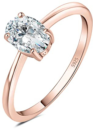 JewelryPalace Classic Oval Cut 1ct Zirconia Solitaire Löftesring För Damer, Smyckeset, Förlovningsring För Damer Silver 925 Med Sten För Kvinnor, Simulerade Diamantjubileumsvigselringar Roséguld 54