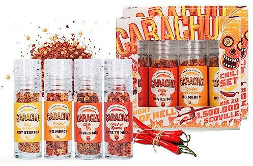 CARACHO Lot de 2 moulins à piment, Superhot Vol. 2, épices, épices, variétés extra tranchantes de 1 à 1,5 million de Scoville (4 moulins dans une boîte)
