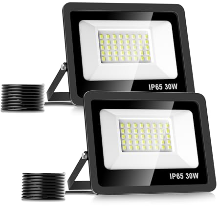 Realky 30W Faretto Led da Esterno 2 Pezzi, Potenti Faretti Led Esterni 3000LM, 40 LED 6500K Bianca Fredda Faro led esterno IP65 - Fari Led Interna ed Esterna per Giardino, Cortile, Garage,Pareti