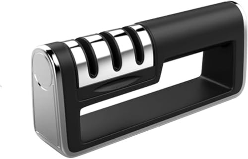 Afiladores de cuchillos Afilador de cuchillos antideslizante 3 etapas Cocina profesional Afilador de piedra Molinillo Piedra de afilar Tungsteno Diamante Cerámica Afilar Herramientas Negro ( Color : B
