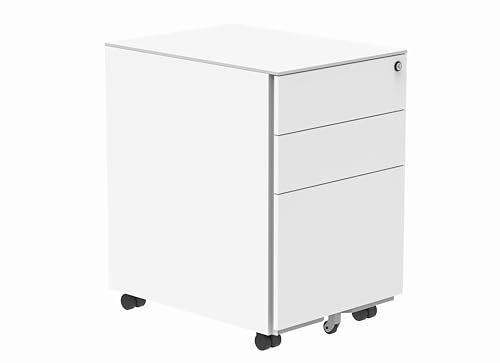 office hippo Essentials Robuster Aktenschrank mit 3 Schubladen (1 für A4 oder Kanzleipapier), mobiler Sockel, Aktenschrank, Kippschutz und abschließbare Büroaufbewahrung, vormontiert, 5 Jahre Wty,