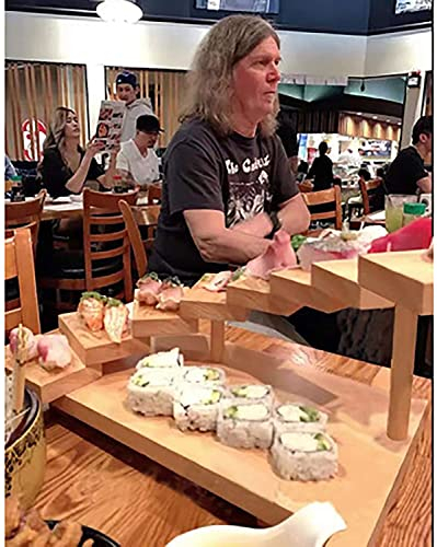 Bandeja Grande de Madera para Servir Restaurante, Plato Giratorio para Carne con Forma de escalón, Platos de Sushi japoneses, Soporte de Madera para Alimentos para asado, Boda, Fiesta, Tabla
