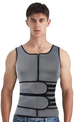 SUIUOI Neopren bastu väst body shaperwear, fitness korsett magkontroll, skjorta med bastueffekt, tanktopp, shapewear, fitness korsett magkontroll, skjorta med bastueffekt, bukbälte, neopren, Lgrå, XXL