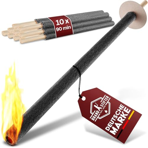 Brandstifter® Lot de 10 torches en cire pour enfants jusqu'à 90 minutes pour les mariages en plein air, les enfants et les amis. Torches en cire noires pour la randonnée avec protection des mains